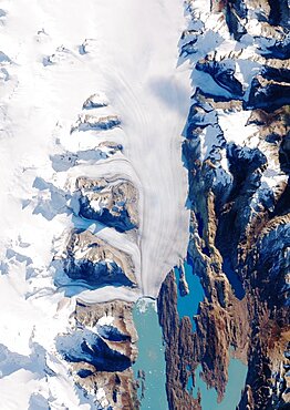 Color satellite image of Upsala Glacier, Patagonia, Chile on May 24, 2016.