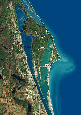 Color satellite image of Cape Canaveral, Florida, United States