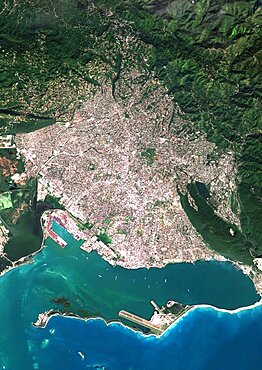 Color satellite image of Kingston, capital city of JaMayca. Image collected on December 16, 2017 by Sentinel-2 satellites.