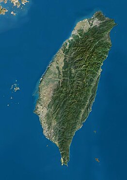 Satellite view of Taiwan. This image was compiled from data acquired by Landsat satellites.