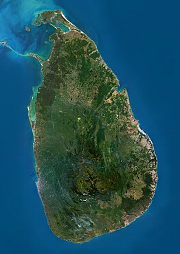 Satellite view of Sri Lanka. This image was compiled from data acquired by Landsat 8 satellite in 2014.