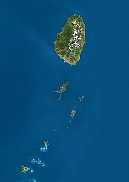 Satellite view of Saint Vincent and the Grenadines. This image was compiled from data acquired by Landsat satellites.