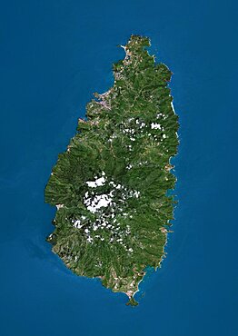 Satellite view of Saint Lucia. This image was compiled from data acquired by Landsat satellites.