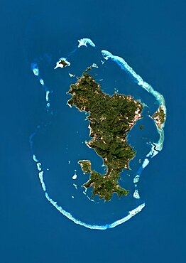 Satellite view of Mayotte. This image was compiled from data acquired by Landsat satellites.