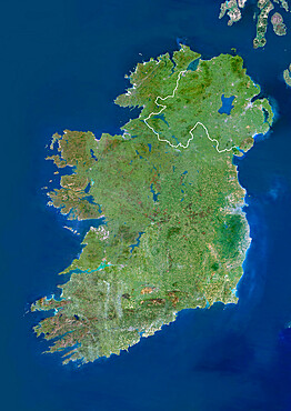 Ireland And Northern Ireland, True Colour Satellite Image With Border. Ireland and Northern Ireland