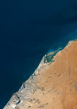 Dubai, United Arab Emirates, In 2000, True Colour Satellite Image. True colour satellite image of Dubai, United Arab Emirates. Image size A4, taken on 23 August 2000, using LANDSAT data.