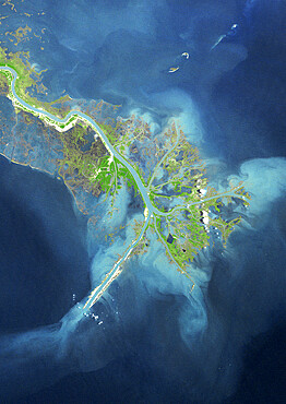 Mississippi River Delta, Louisiana, Us, In 1976, True Colour Satellite Image. True colour satellite image of the Mississippi River Delta, Louisiana, USA