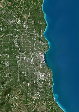 Color satellite image of Milwaukee, Wisconsin, United States. Image collected on June 14, 2020 by Sentinel-2 satellites.