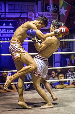 Muay Thai boxers fighting, Bangkok, Thailand