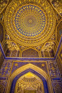 Ceiling of mosque, in Tilla-Kari Madrasa, Registan, Samarkand, Uzbekistan