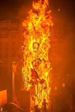 Crema, burning, Falla of Plaza del Ayuntamiento,Fallas festival,Valencia,Spain