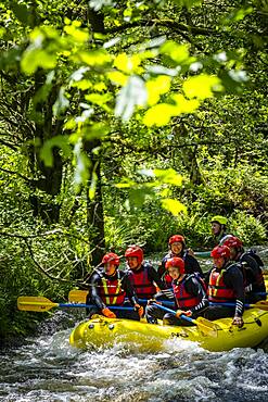 White water rafting at the National White Water Centre on the River Tryweryn, near Bala, Wales