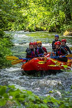 White water rafting at the National White Water Centre on the River Tryweryn, near Bala, Wales