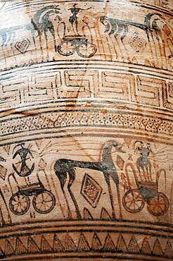 Detail of Terracotta funerary krater. Greek, Attic, Geometric, ca. 725 B.C. Atributed to the Trachones Workshop.