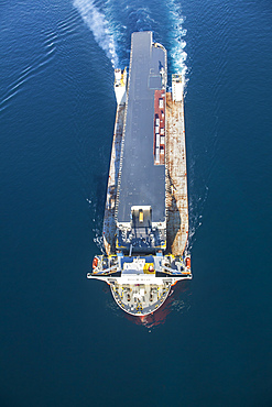 HMAS Adelaide on board the Blue Marlin heavy lift vessel. Shot taken while entering Port Phillip Bay.