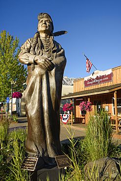 Bronze sculpture of Chief Joseph by Georgia Brown in downtown Joseph, Oregon.