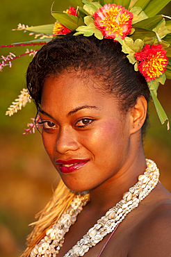 Frances Jawesini, dance performer at Shangri-La Resort, Coral Coast, Viti Levu Island, Fiji.