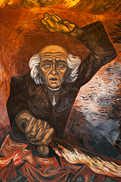 Detail of "Flaming Hidalgo" mural by JosÈ Clemente Orozco at Palacio de Gobierno, Guadalajara, Mexico.