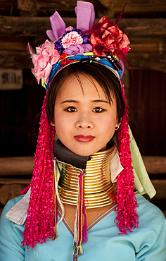 Young woman of the Karen hill tribes at Baan Tong Luang, a village of Hmong people in Chiang Mai Province, Thailand.