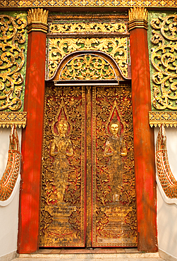 Door at Wat Fon Soi Buddhist temple in Chiang Mai, Thailand.