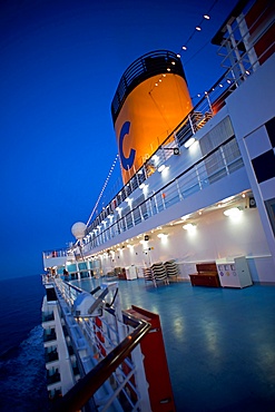 Cruise ship at sunset in the Mediterranean