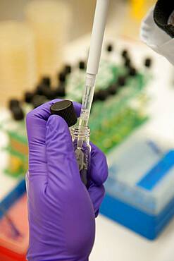 Scientist conducting research in a food lab using a test tube