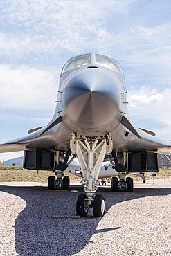 A Rockwell B-1 Lancer supersonic strategic bomber at the Hill Aerospace Museum in Utah.