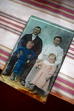 Old family picture. Inside the home of Tuula Airamo, a S?mi descendant, and Reindeer farmer, by Muttus Lake. Inari, Lapland, Finland