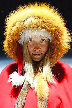 Cute blonde woman dressed as an elf. Lapland, Finland