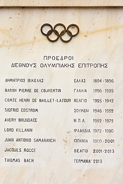 List of International Olympic Committee Presidents inscribed on marble plaque, Panathenaic Stadium, Athens, Greece