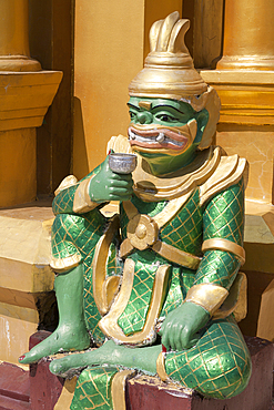 Mythological demon statue at Shwedagon Pagoda, Yangon, (Rangoon), Myanmar, (Burma)