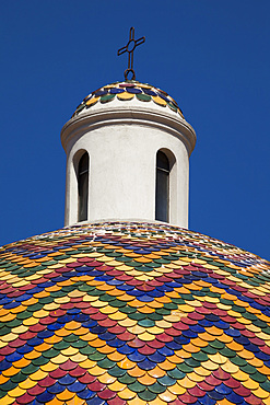 Colourful dome of Chiesa Di San Paolo, Saint Paul,??s Church, Olbia, Sardinia, Italy