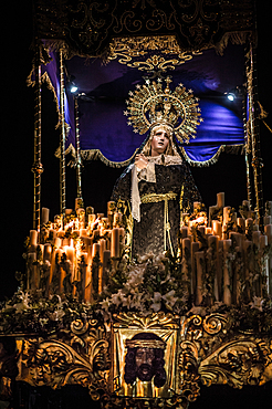 There are twenty three main platform, with the end of the procession marked by that dedicated to Our Lady of Solitude also called ,??La Dolorosa,?? because of the expression her face takes on upon seeing her dead Son, The statue is carried by around 40 men, carrying upon their shoulders a weight of over a ton,