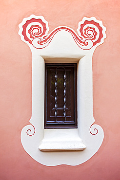 Detail, facade of Gaudi House Museum - Casa Museu Gaudi, Park Guell, Barcelona, Catalonia, Spain.