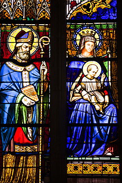 Stained glass window, Saint-Corentin Cathedral, town of Quimper, departament of Finistere, region of Brittany, France