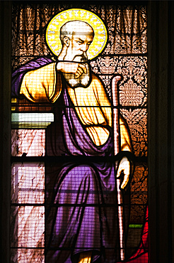 Stained glass window, Saint-Corentin Cathedral, town of Quimper, departament of Finistere, region of Brittany, France