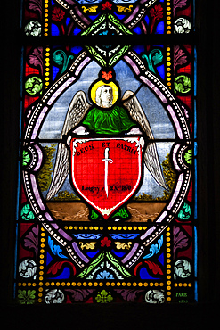 Stained glass window, Saint-Corentin Cathedral, town of Quimper, departament of Finistere, region of Brittany, France