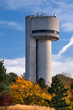 The Nuclear Structure Facility (NSF) Tower at the Sci-Tech Daresbury Laboratory in autumn, Daresbury, Cheshire, England, United Kingdom, Europe