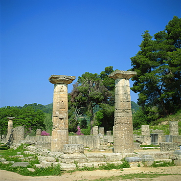 Columns and ruins of the Temple of Zeus at Olympia, UNESCO World Heritage Site, Greece, Europe