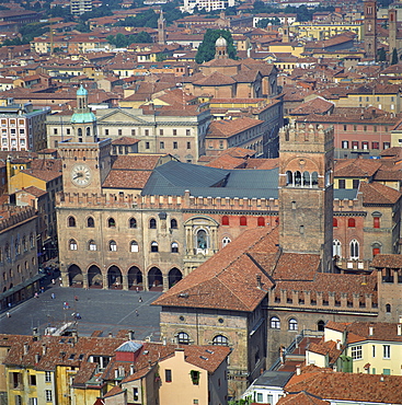 Aerial view over central Bologna, Emilia-Romagna, Italy, Europe