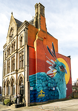 'Liver Bird' street art mural painted by Jon Culshaw, The Wedding House building, Great George Place, Liverpool, UK 2020