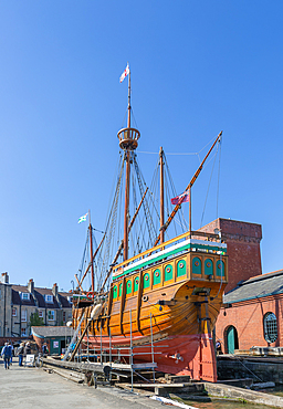 The Matthew of Bristol replica ship being repaired on the Patent Slip, Underfall Yard, Bristol, England, UK