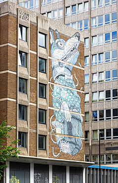 Graffiti mural artwork on building 'Wolf Boy' by Aryz, Nelson Street, Bristol, England, UK Created for 2011 See No Evil Festival