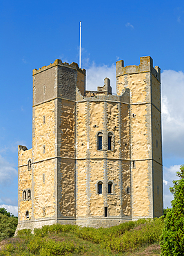 Yellow rendering on stonework conservation project, Orford Castle, Suffolk, England, UK
