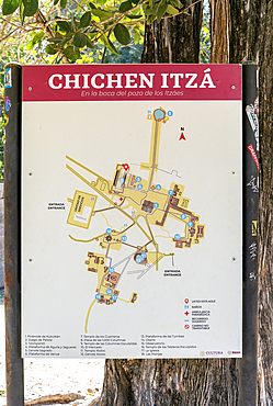 Map of archaeological site, Chichen Itza, UNESCO World Heritage Site, Yucatan, Mexico, North America