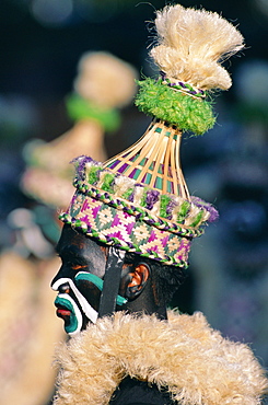 Portrait of a man in costume and facial paint, Mardi Gras, Dinagyang, Iloilo City, island of Panay, Philippines, Southeast Asia, Asia