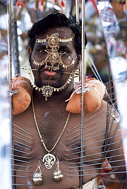 Kavadis holding procession, Festival of Purification, Singapore, Asia