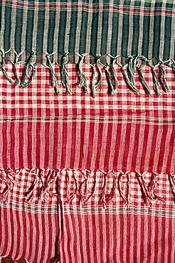 Close-up of woven Khmer scarves for sale in Cambodia, Indochina, Southeast Asia, Asia