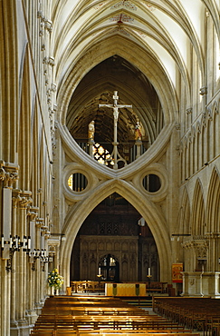 Scissor arch in Wells Cathedral, Somerset, England, United Kingdom, Europe