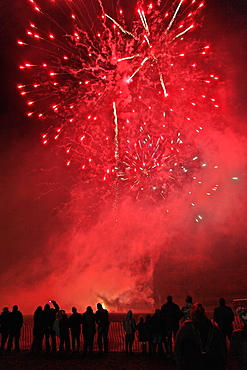 Villagers at firework display, Widecombe-in-the-Moor, Dartmoor, Devon, England, United Kingdom, Europe